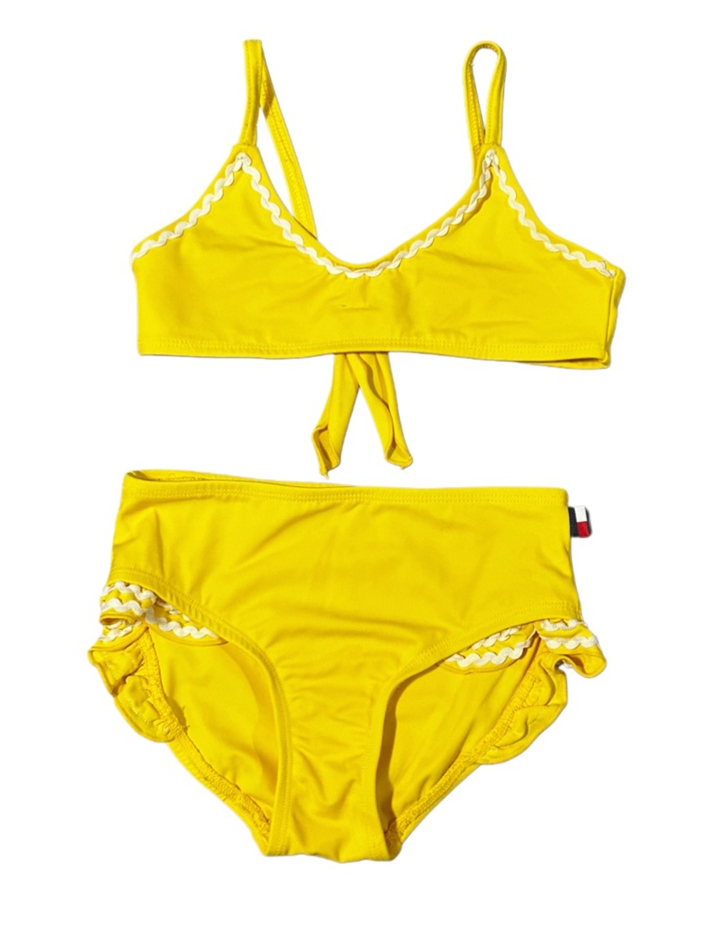 Vtg Tommy Hilfiger Girls Yellow Ric Rac Bikini Set Size 5 High Waist 90s Y2K
